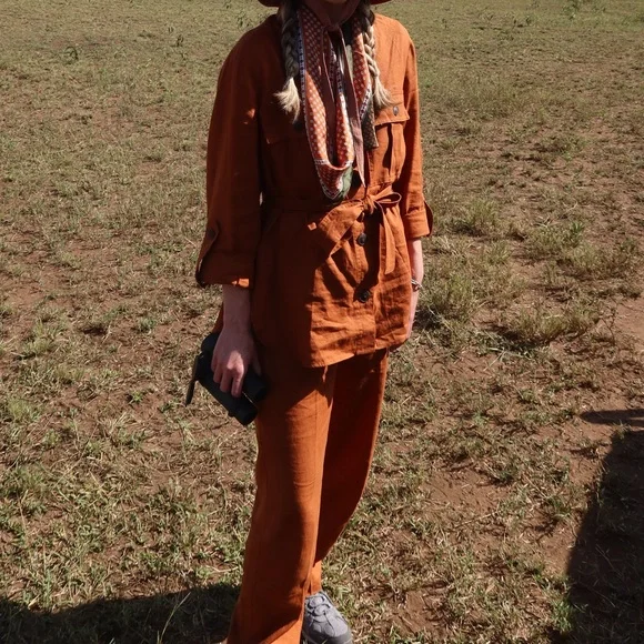 Zara Elegant Brown Women's Linen Pant Set - Picture 8 of 12